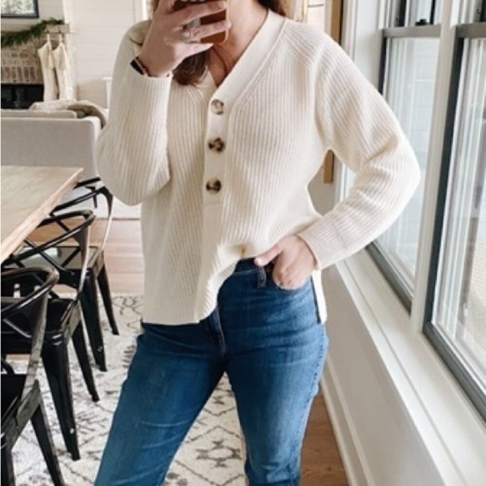 Madewell Lyle Rib Henley Wool Pullover Cream Sweater Sz. S